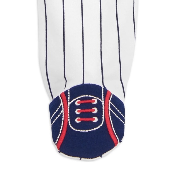 Daddy’s Rookie Carter's Red and White Striped Footie with Baseball Theme - Picture 3 of 3